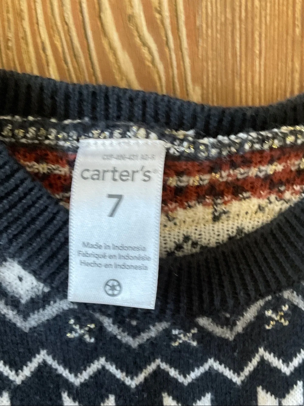 Carter's cotton Navy Blue, White & Red Fair Isle Knit Dress